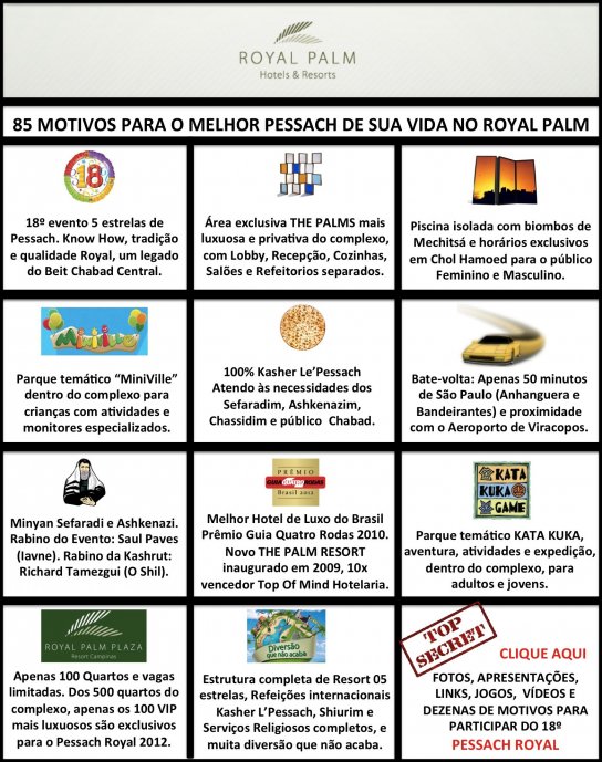 85 Motivos para Você Participar do Royal Pessach Resort 2012 em Campinas no Melhor Hotel de Luxo do Brasil