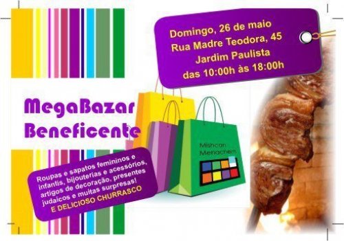 Sinagoga Mishcan Menachem: Mega Bazar Beneficente, com Churrasco
