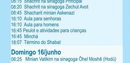 Mekor Haim: Programação de Shabat Chucat 2013