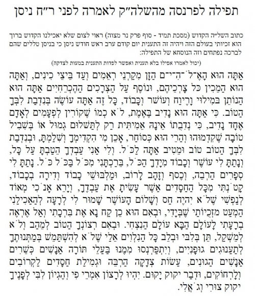HOJE (20 de  Março 2015): Tefilá para Parnassá para a Véspera de Rosh Chodesh Nissan -  Diz o Shlah HaKadosh